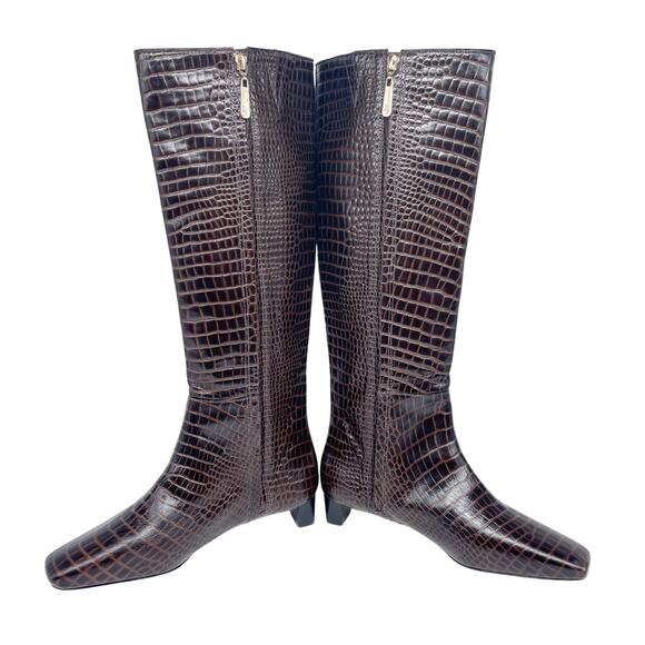 Frances Valentine Mackie Knee High Boot Brown Croc Embossed Leather Size 8.5 B - Picture 6 of 14